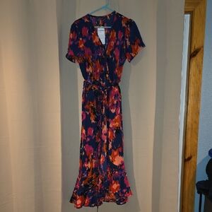 Vibrant High Low Wrap Dress with Floral Design